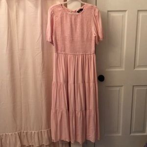 Smocked Pink Tiered Puff sleeve Dress NWOT
